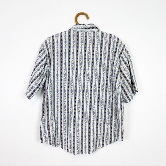 Vintage | Zig Zag | Floral Stripe Short Sleeve Button Front Shirt Size M - Picture 4 of 7